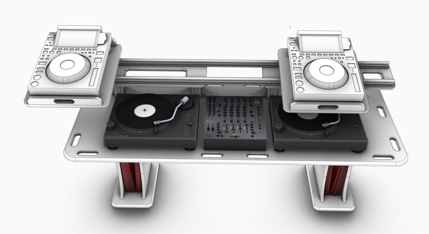 DJ desk with two players and mixer, design model